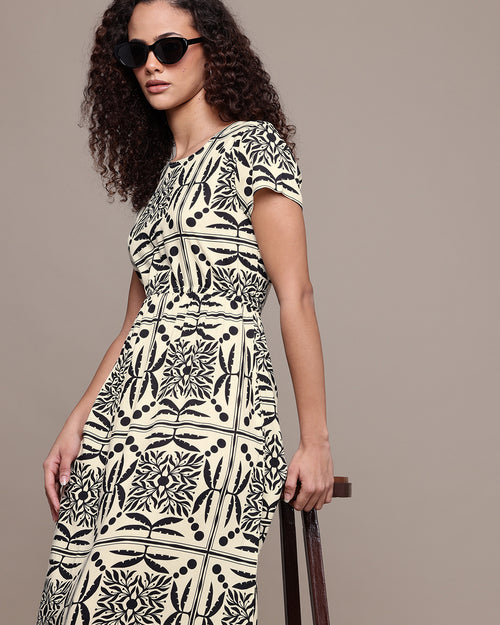 Popnetic Floral Print A-Line Midi Dress