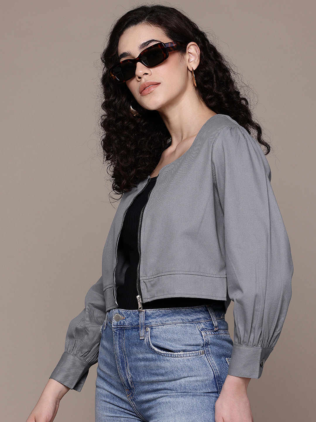 Popnetic Women Pure Cotton Crop Denim Jacket