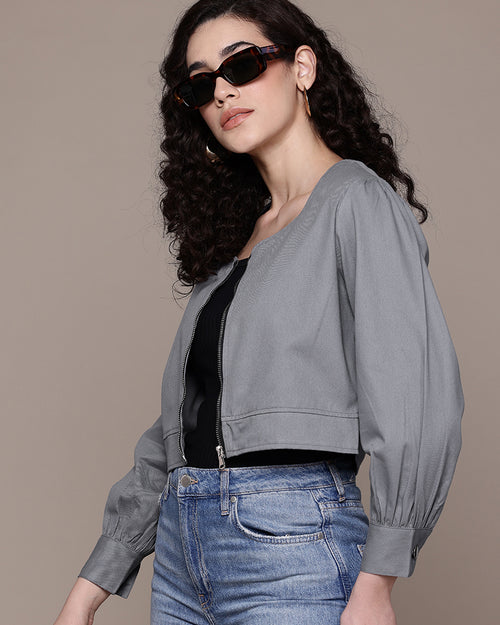 Popnetic Women Pure Cotton Crop Denim Jacket
