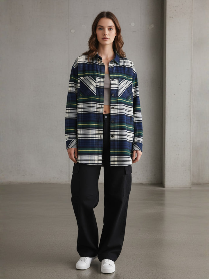 Popnetic Women Pure Cotton Flannel Oversized Shirt