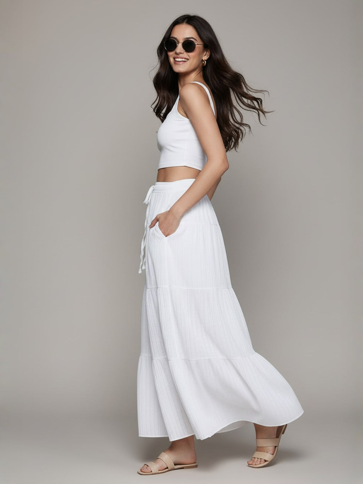 Popnetic Textured Tiered Maxi Skirt