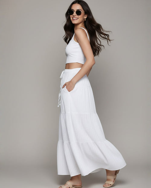 Popnetic Textured Tiered Maxi Skirt