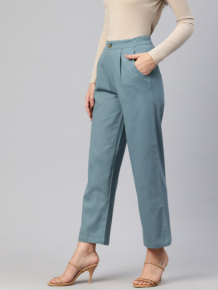 Popnetic High-Rise Pleated Pure Cotton Parallel Trousers