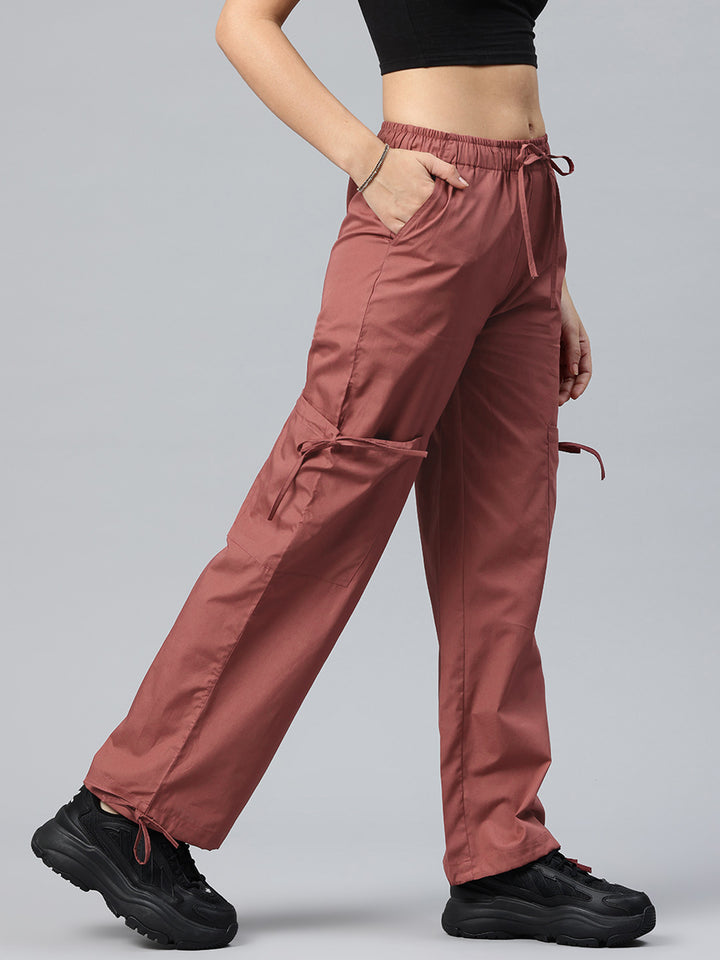 Popnetic Women Loose Fit High-Rise Parachute Cargo Trousers