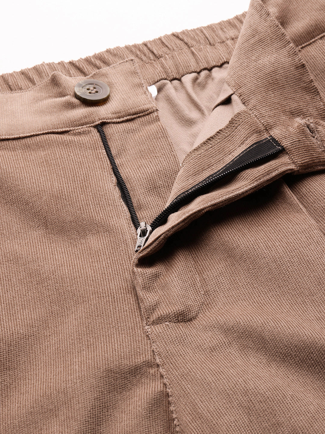 Popnetic Women Smart Straight Fit High-Rise Corduroy Pleated Trousers