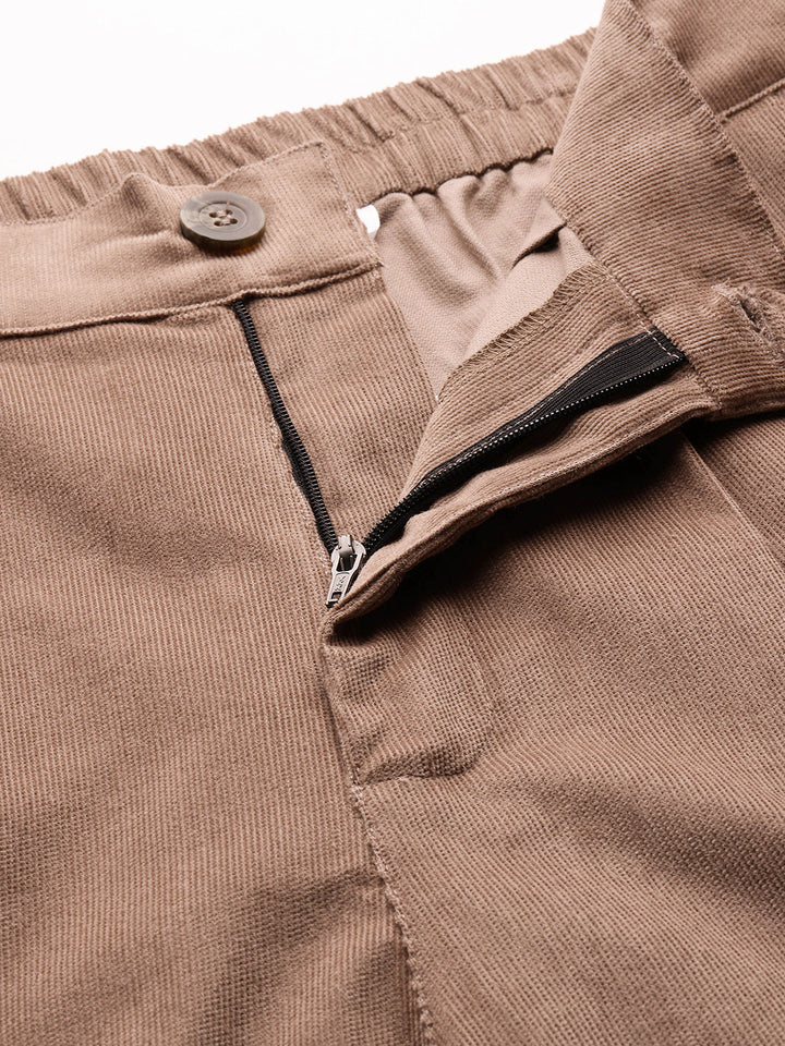 Popnetic Women Smart Straight Fit High-Rise Corduroy Pleated Trousers