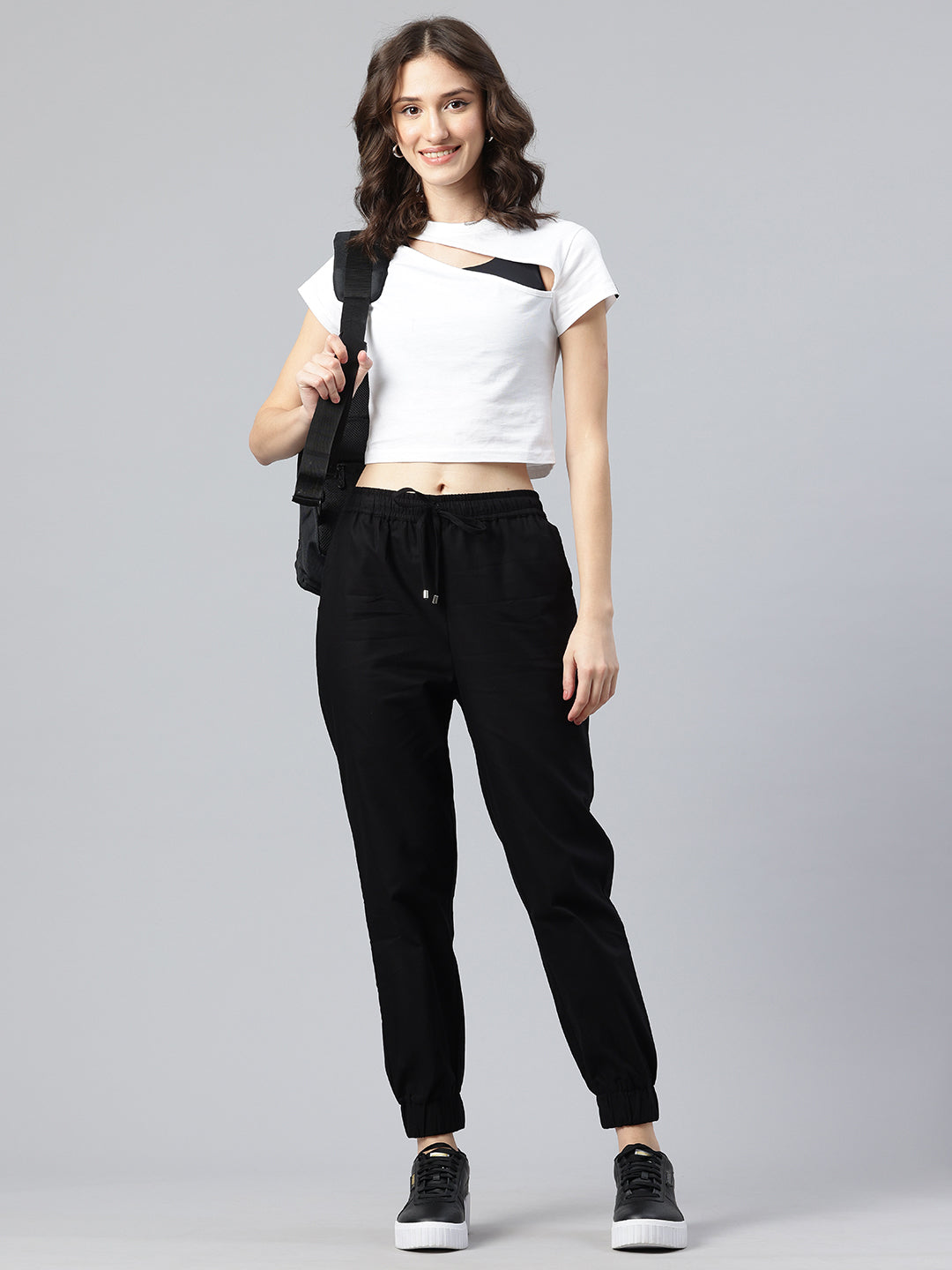 Popnetic Women Pure Cotton High-Rise Cargo Style Joggers Trousers
