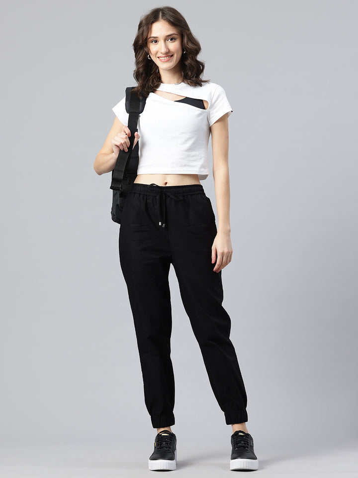 Popnetic Women Pure Cotton High-Rise Cargo Style Joggers Trousers