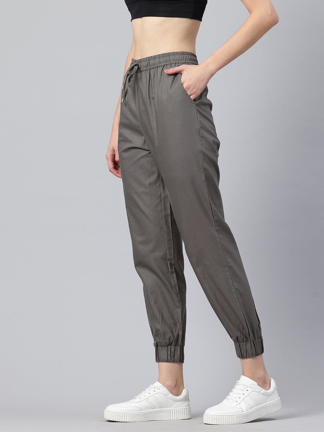 Popnetic Women Pure Cotton High-Rise Joggers Trousers