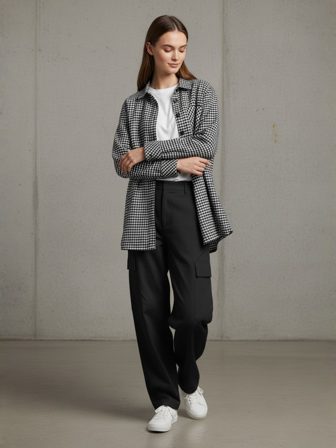 Popnetic Women Pure Cotton Gingham Check Oversized Shirt