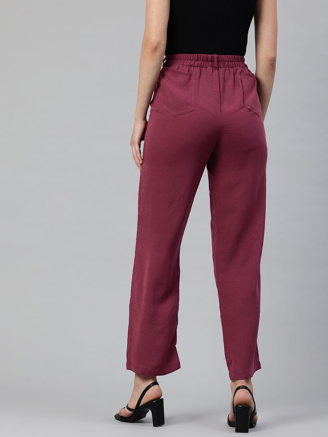 Popnetic Women Textured High-Rise Straight Fit Parallel Trousers