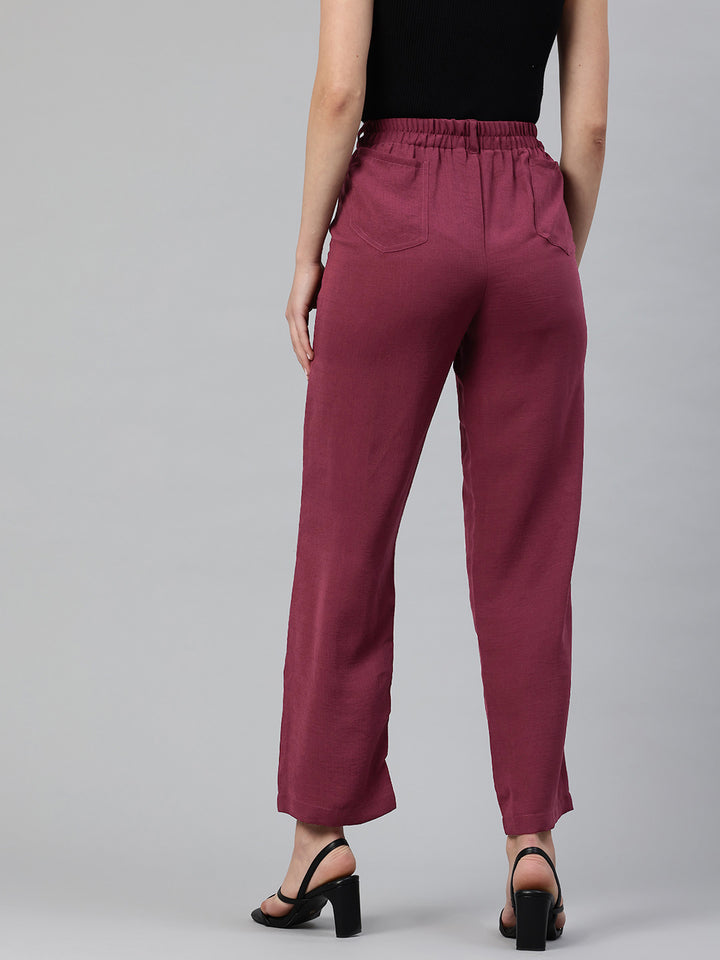Popnetic Women Textured High-Rise Straight Fit Parallel Trousers