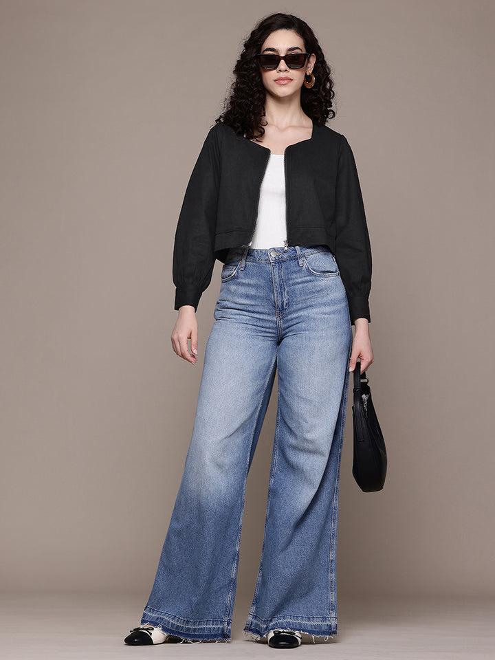 Popnetic Women Pure Cotton Crop Tailored Jacket