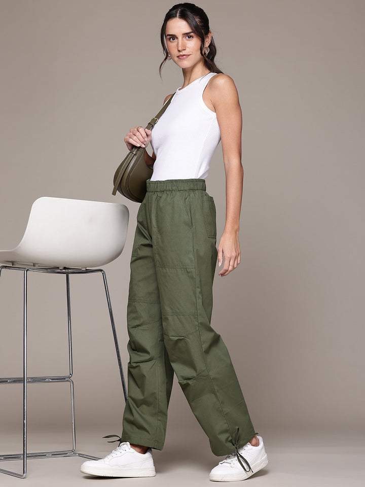 Popnetic Women Comfort Loose Fit High-Rise Trousers