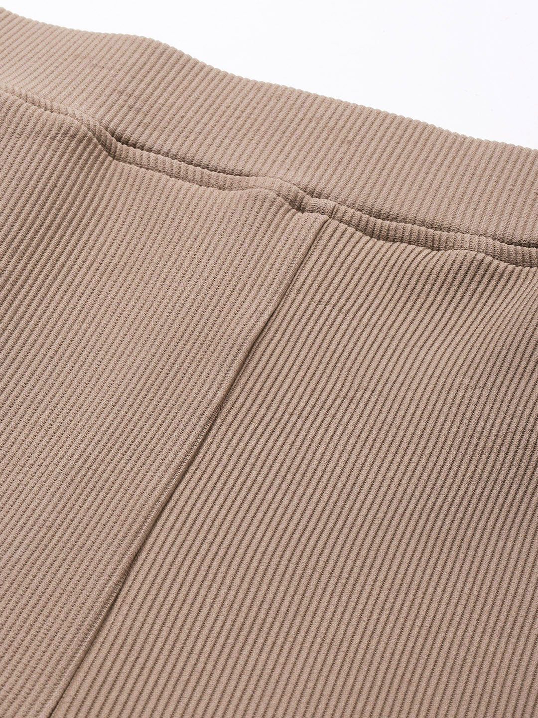 Popnetic Women Ribbed Flared High-Rise Trousers