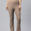 Popnetic Women Ribbed Flared High-Rise Trousers