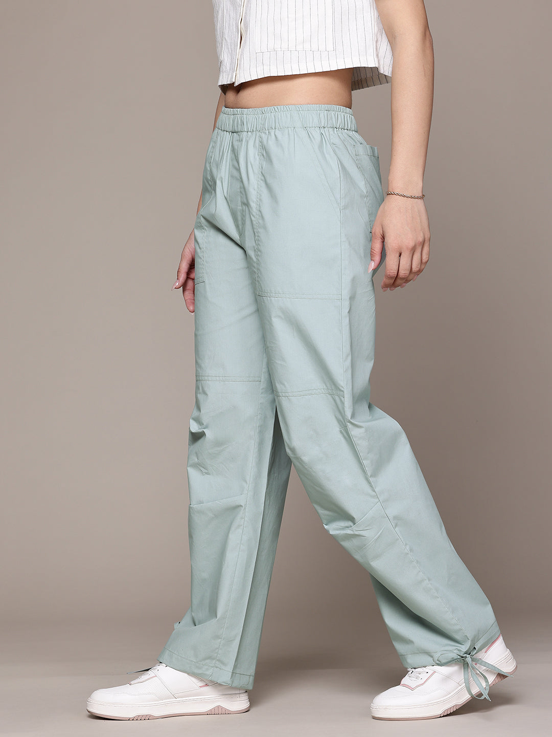 Popnetic Women Loose Fit High-Rise Parachute Cargo Trousers