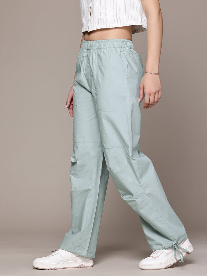 Popnetic Women Loose Fit High-Rise Parachute Cargo Trousers