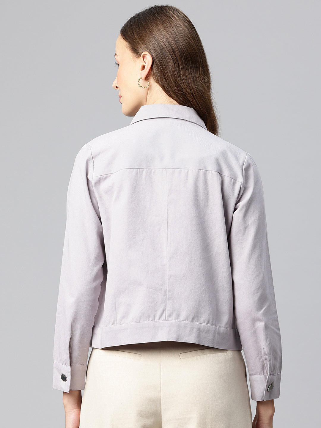 Popnetic Women Solid Pure Cotton Denim Jacket