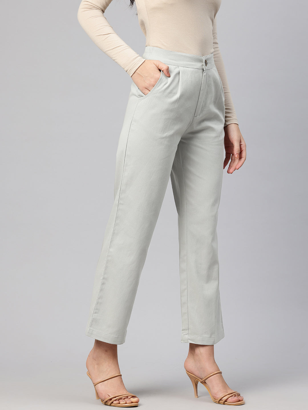 Popnetic High-Rise Pleated Pure Cotton Parallel Trousers