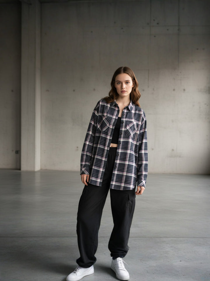 Popnetic Women Pure Cotton Flannel Oversized Shirt