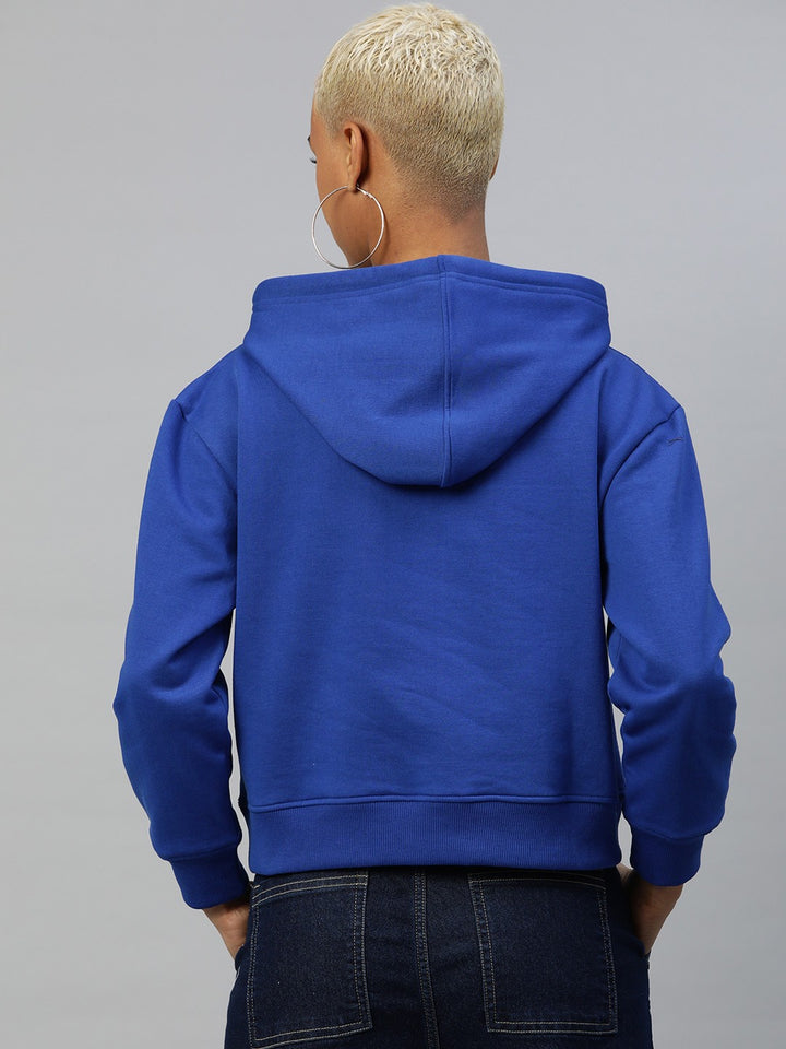 Popnetic Women Solid Cut-Out Detail Hooded Sweatshirt