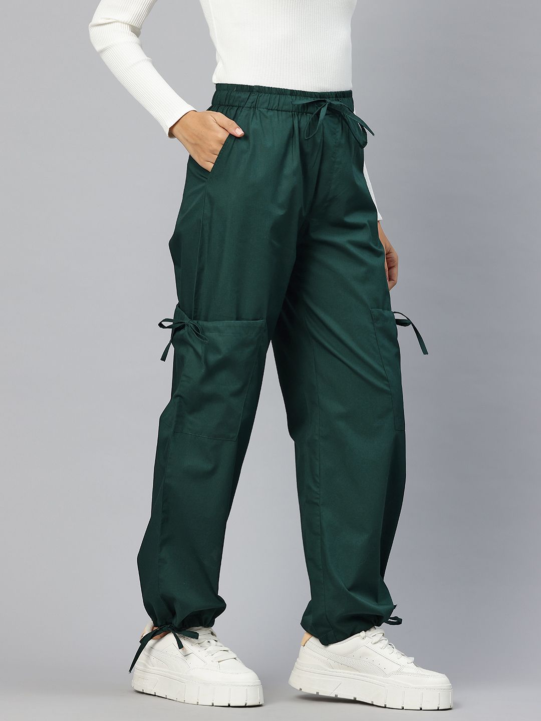Popnetic Loose Fit High-Rise Pure Cotton Parachute Cargo Trouser