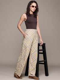 Popnetic Women Geometric Printed Relaxed High-Rise Wide Leg Trousers