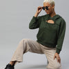 Popnetic Women Solid Cut-Out Detail Hooded Sweatshirt