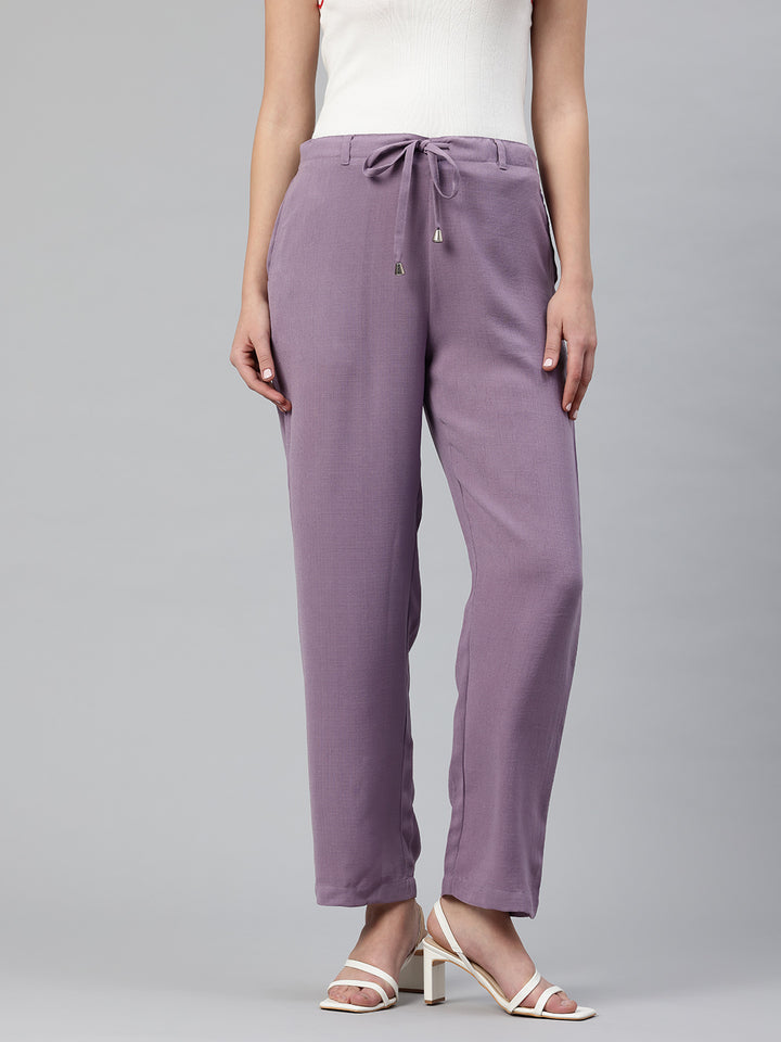 Popnetic Women Textured High-Rise Straight Fit Parallel Trousers