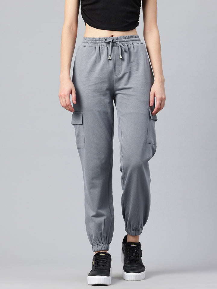 Popnetic Women Pure Cotton High-Rise Cargo Style Joggers Trousers