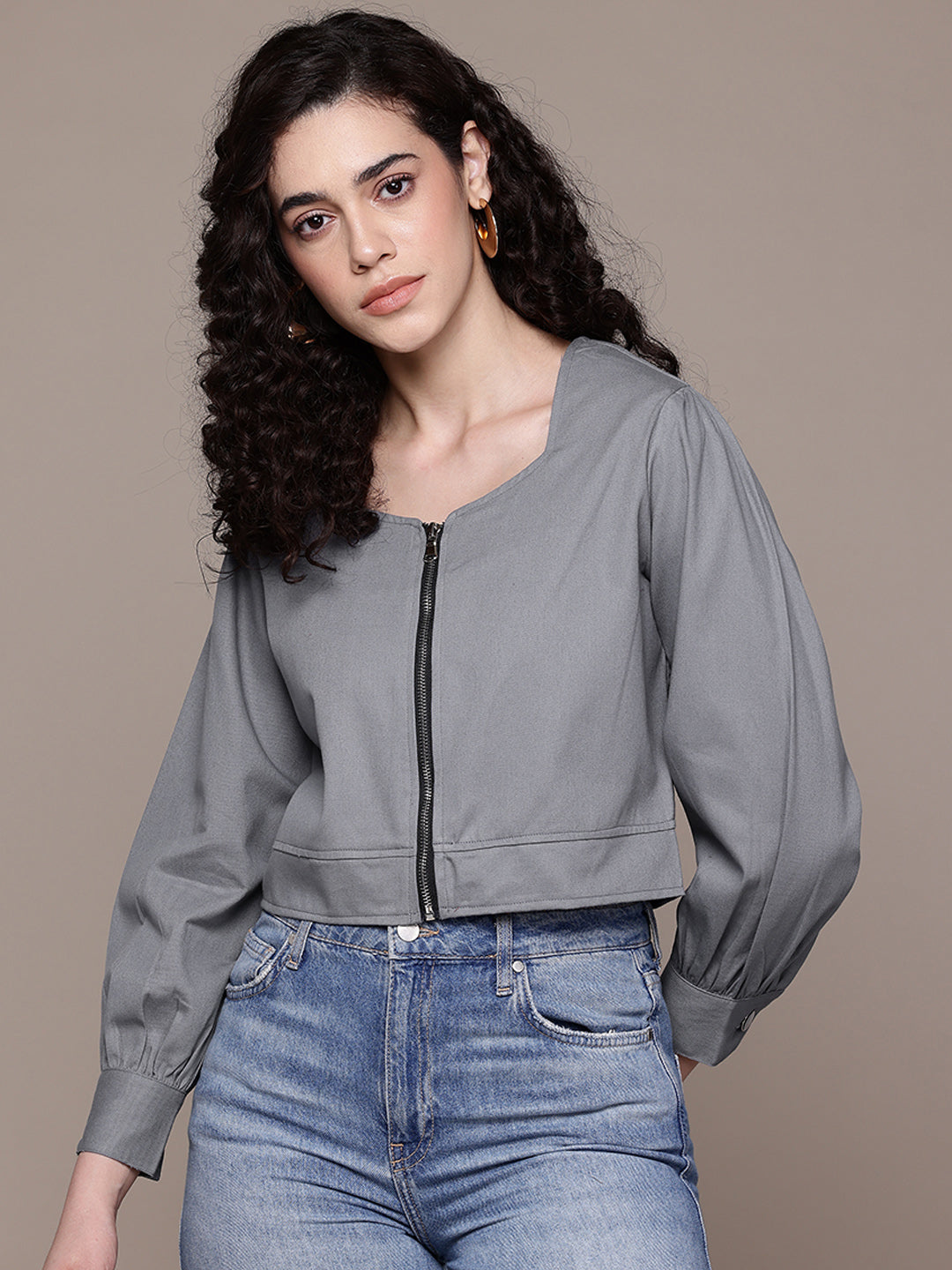 Popnetic Women Pure Cotton Crop Denim Jacket