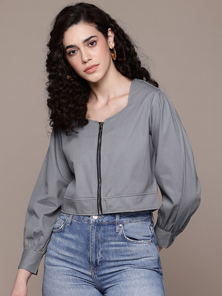 Popnetic Women Pure Cotton Crop Denim Jacket