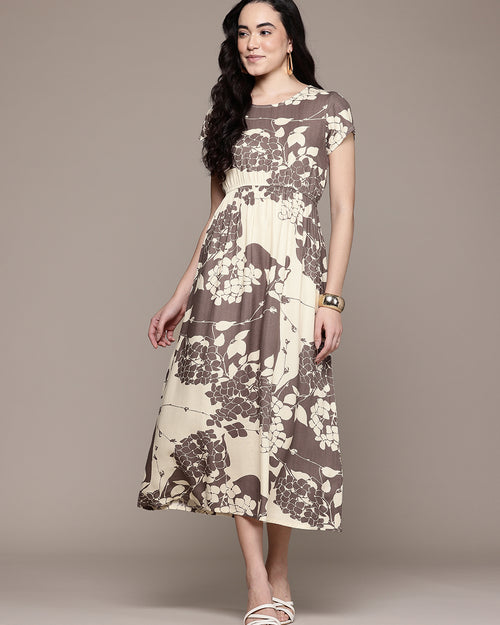 Popnetic Floral Print A-Line Midi Dress