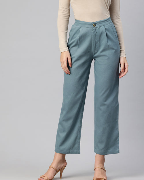 Popnetic High-Rise Pleated Pure Cotton Parallel Trousers