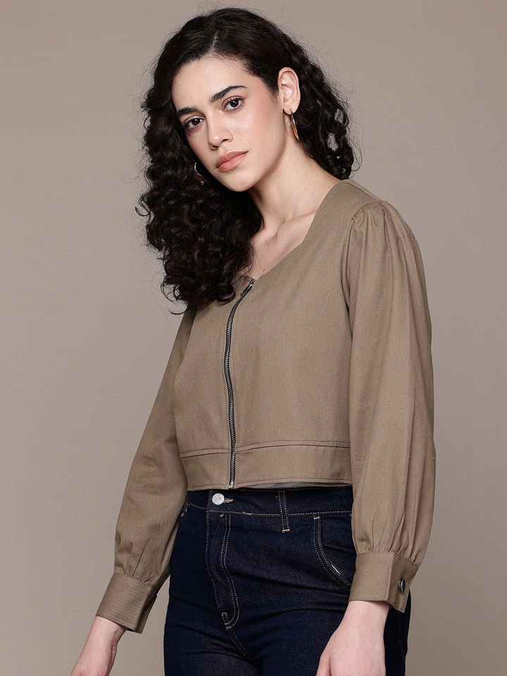 Popnetic Women Pure Cotton Crop Tailored Jacket