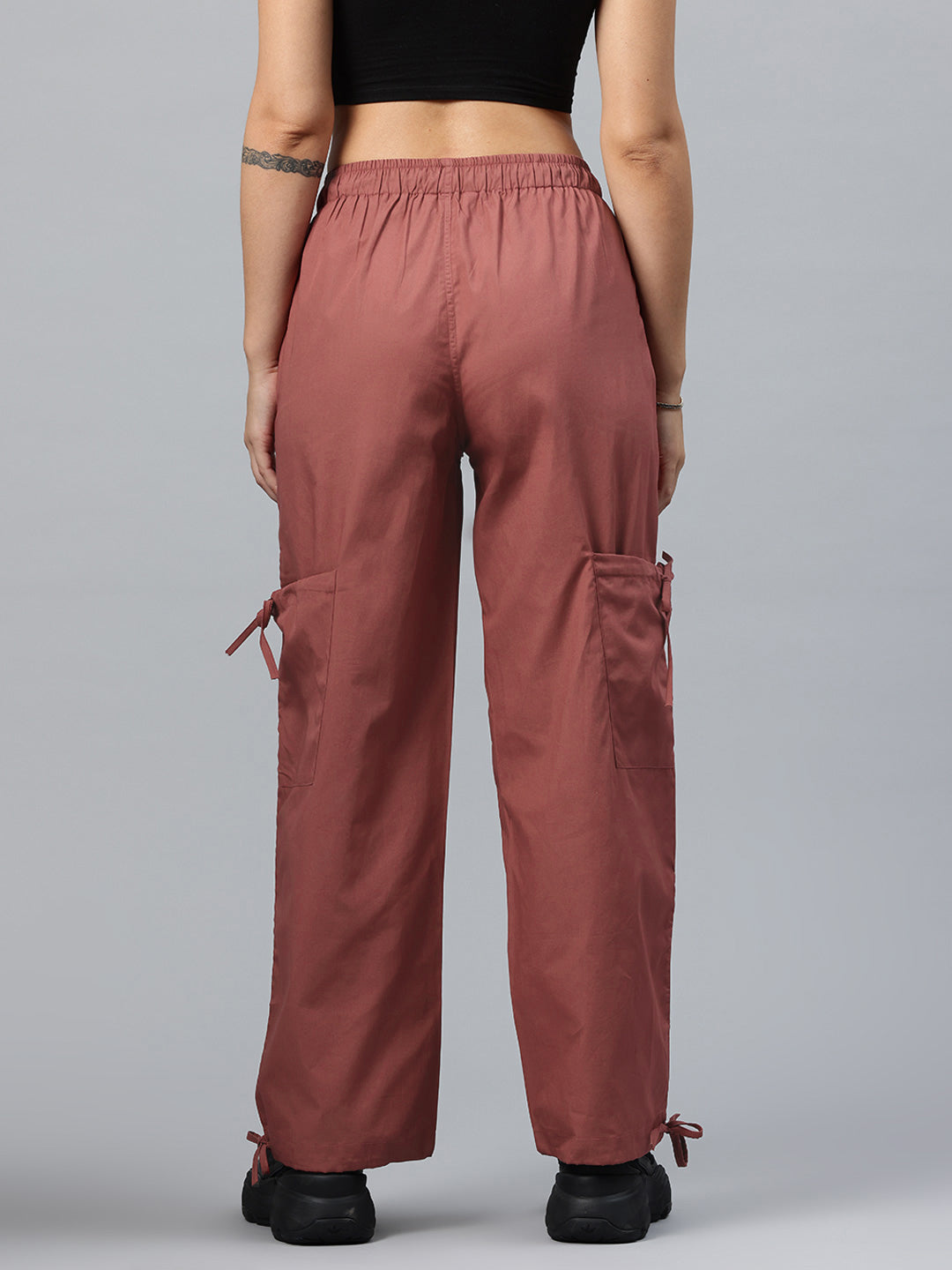 Popnetic Women Loose Fit High-Rise Parachute Cargo Trousers