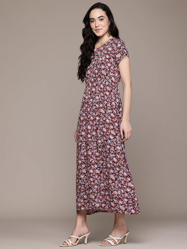 Popnetic Floral Print A-Line Midi Dress