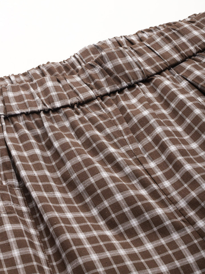 Popnetic Checked High-Rise Pleated Cargos