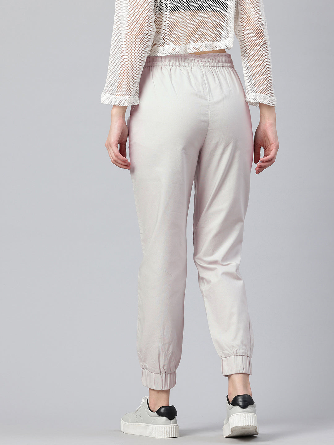 Popnetic Women Pure Cotton High-Rise Joggers Trousers