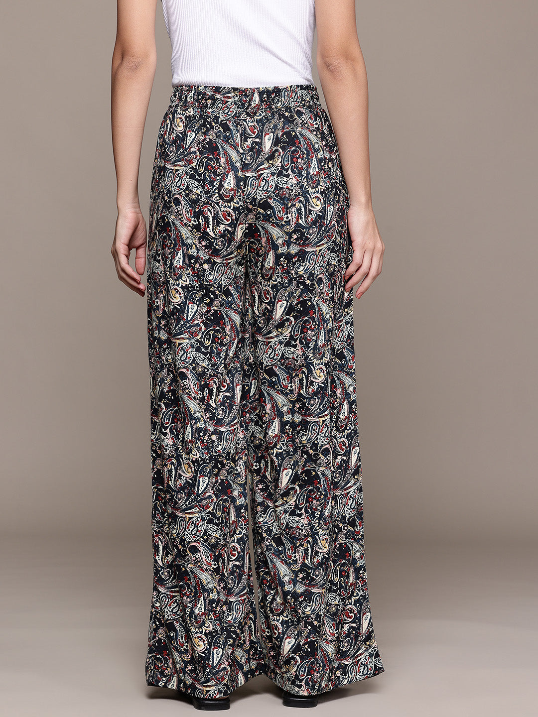 Popnetic Women Ethnic Printed Relaxed High-Rise Wide Leg Trousers