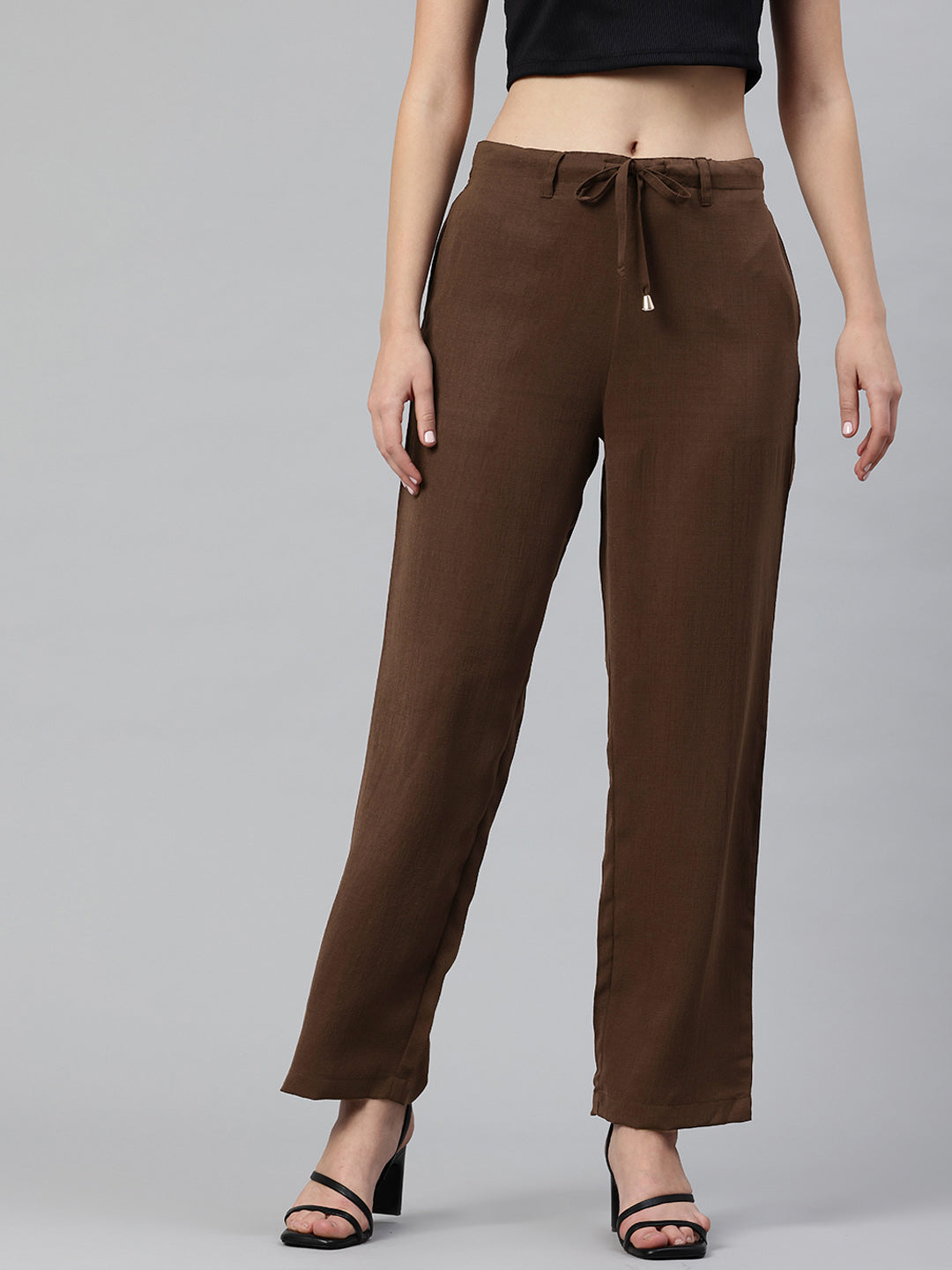 Popnetic Women Textured High-Rise Straight Fit Parallel Trousers