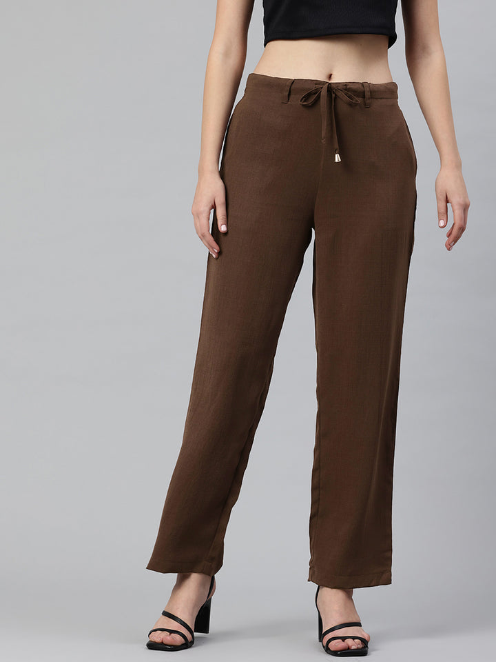 Popnetic Women Textured High-Rise Straight Fit Parallel Trousers