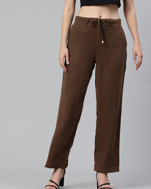 Popnetic Women Textured High-Rise Straight Fit Parallel Trousers