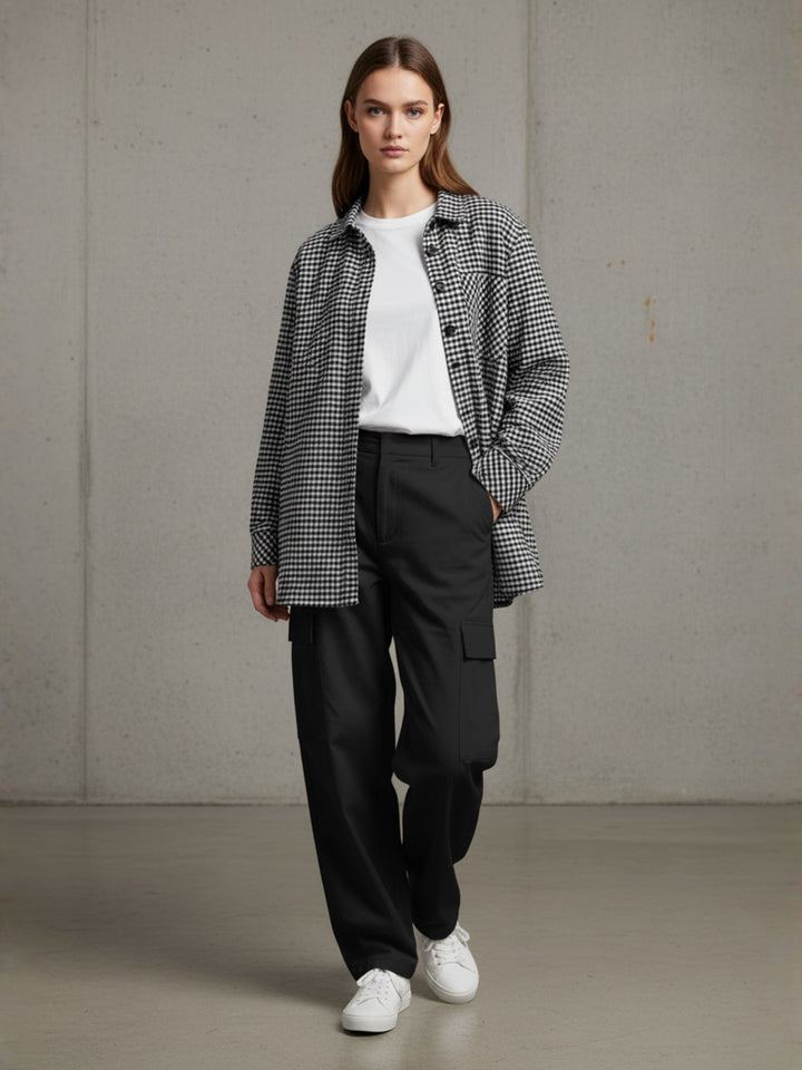 Popnetic Women Pure Cotton Gingham Check Oversized Shirt