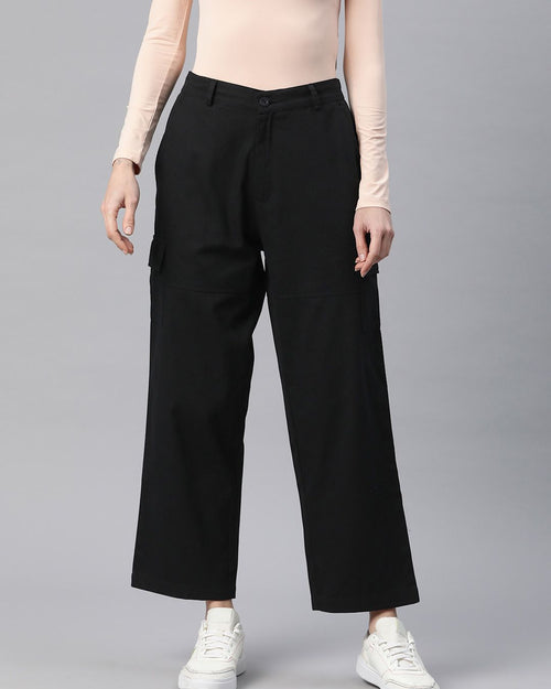 Popnetic Flat-Front High-Rise Pure Cotton Cargos
