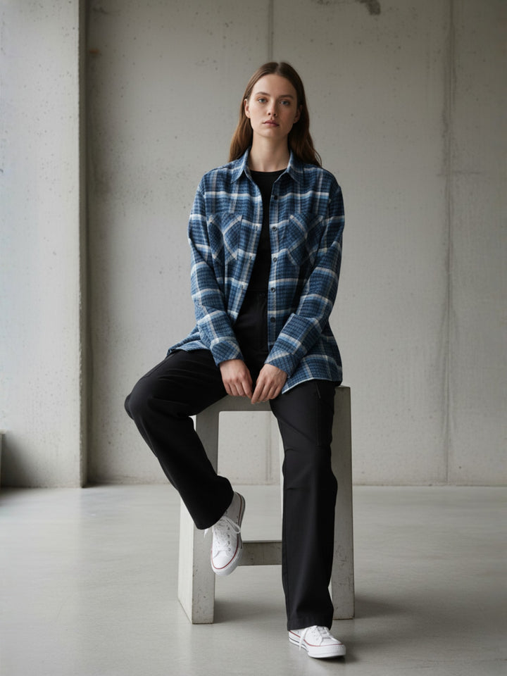 Popnetic Women Pure Cotton Flannel Oversized Shirt