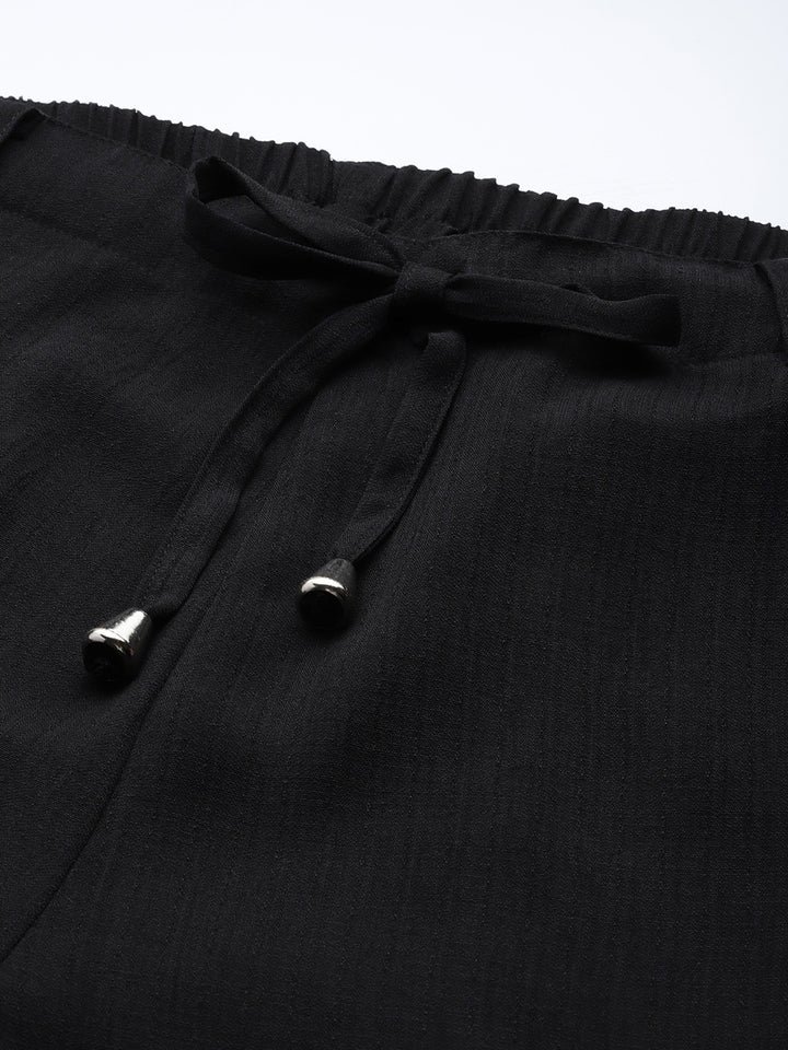 Popnetic Women Textured High-Rise Straight Fit Parallel Trousers