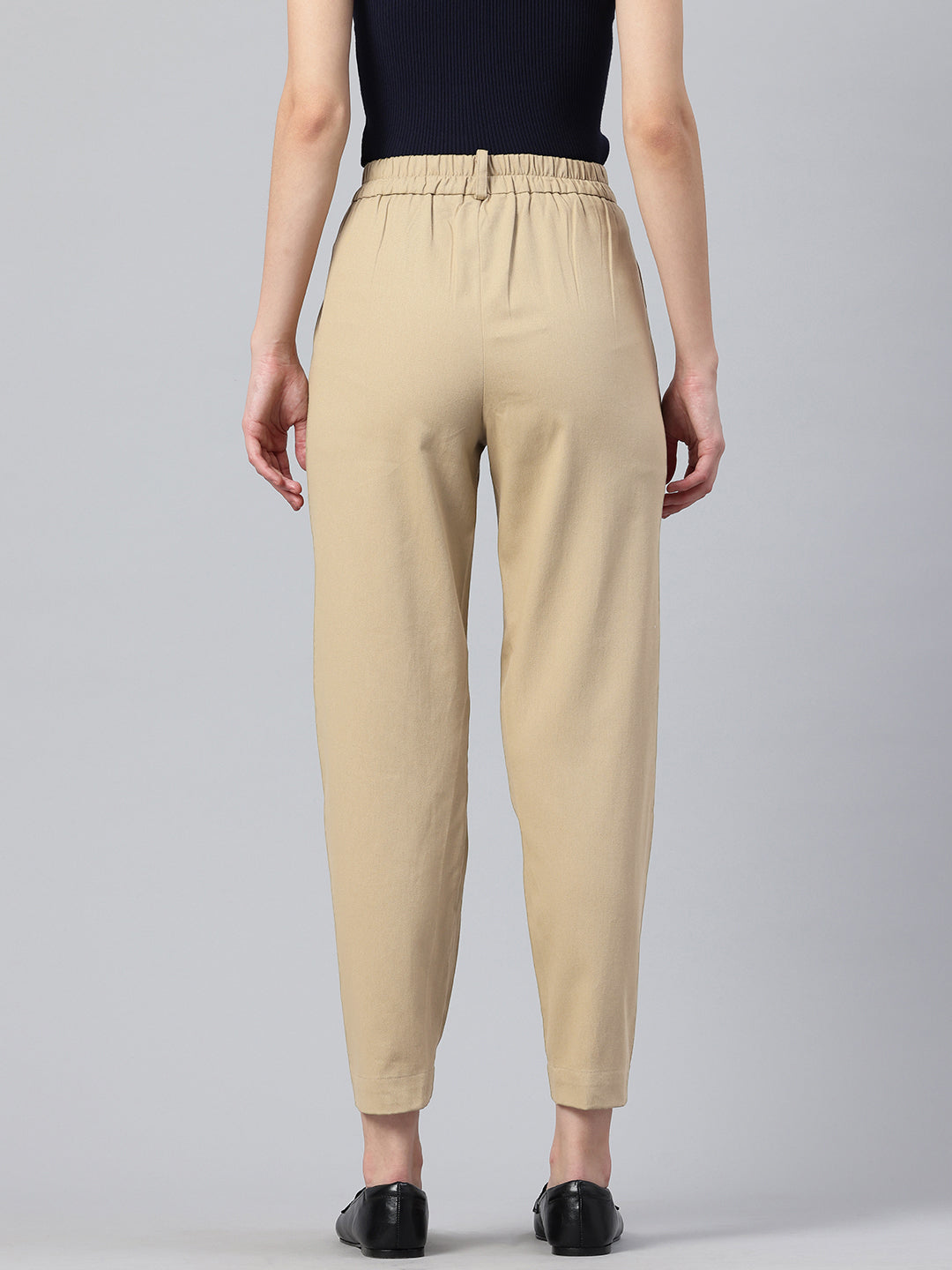 Popnetic Women Tapered Fit High-Rise Pleated Pure Cotton Chinos Trousers