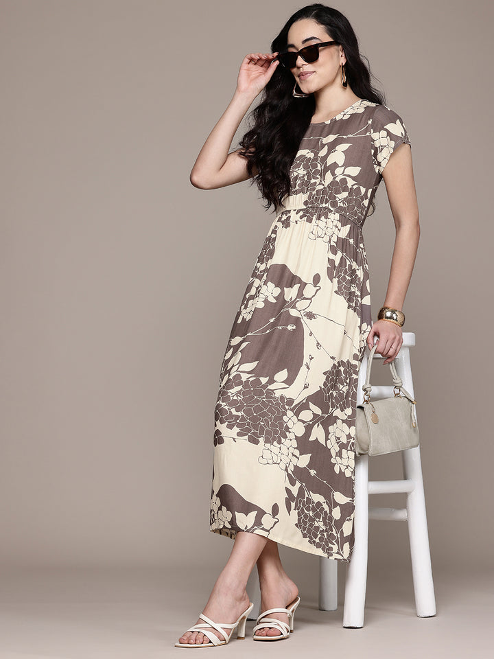 Popnetic Floral Print A-Line Midi Dress